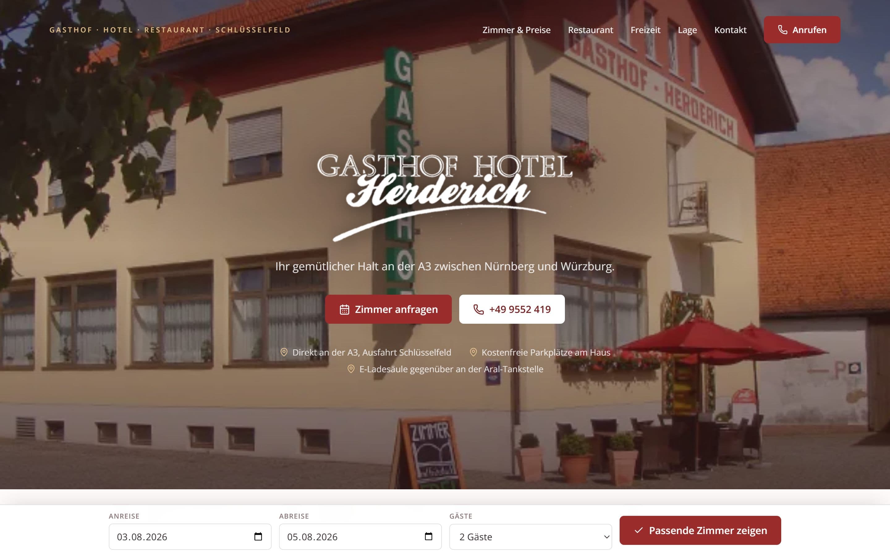 Startseite der Website von Gasthof Hotel Herderich, gestaltet von Media Castle