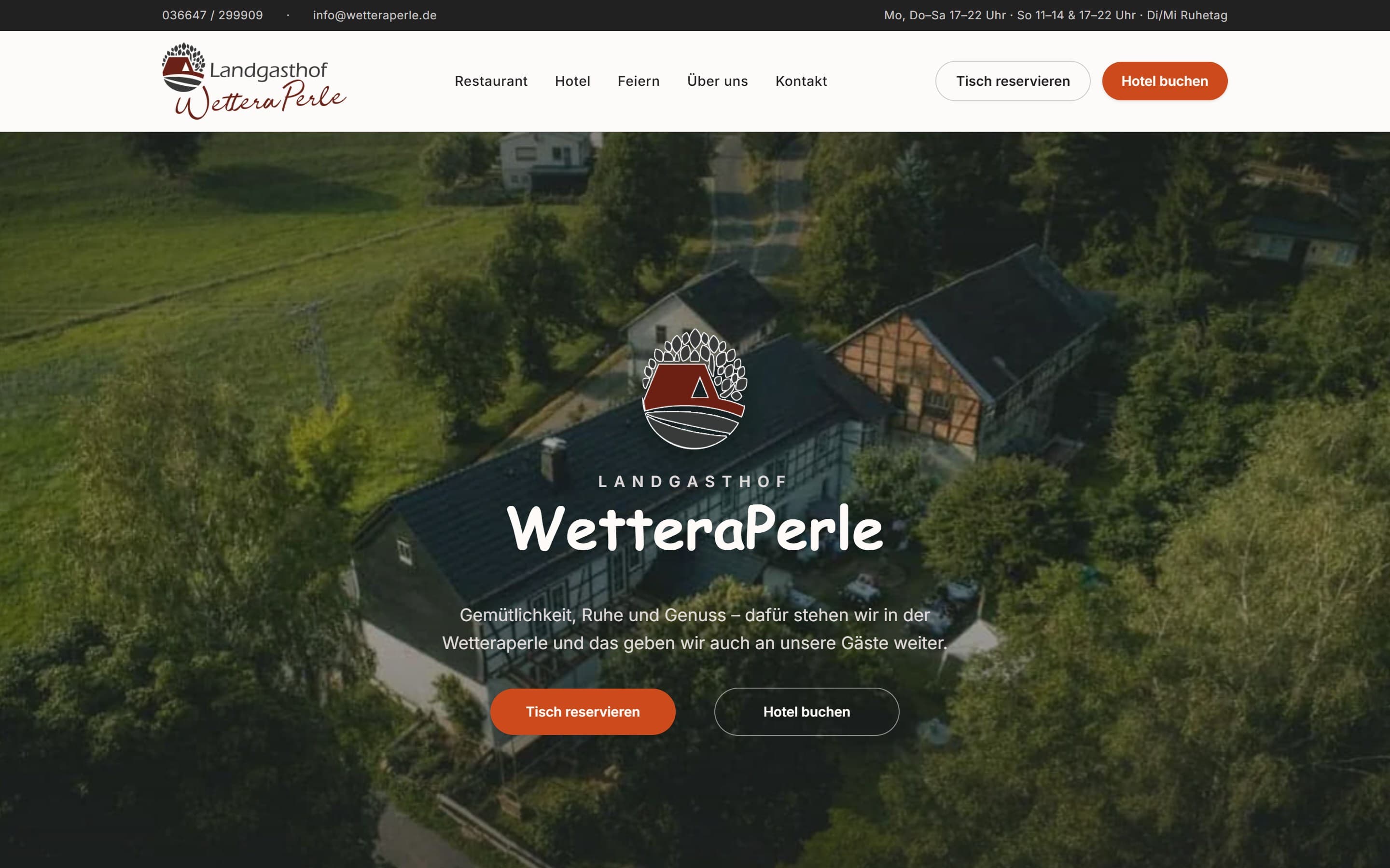 Startseite der Website von Landgasthof Wetteraperle, gestaltet von Media Castle